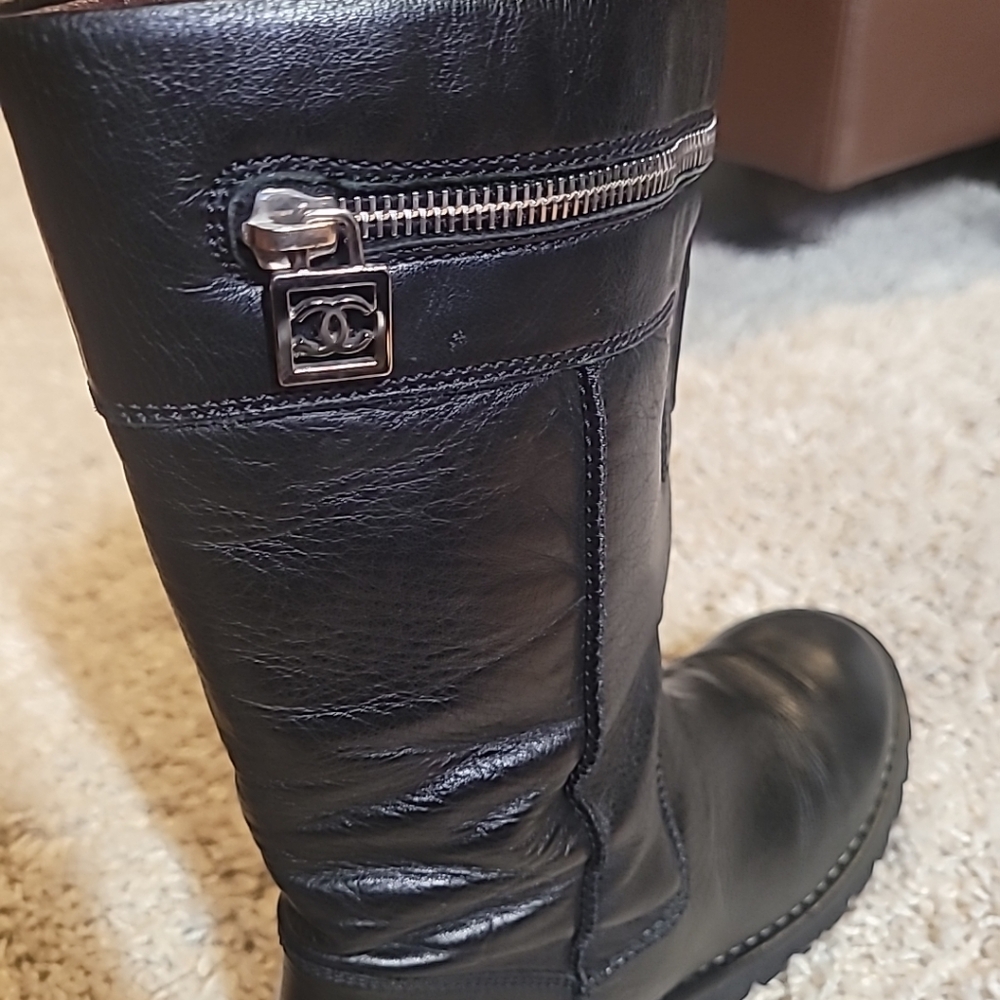 Amazing Chanel Black Lambskin Leather Size 8.5 Riding 👢 Boots - Picture 15 of 16